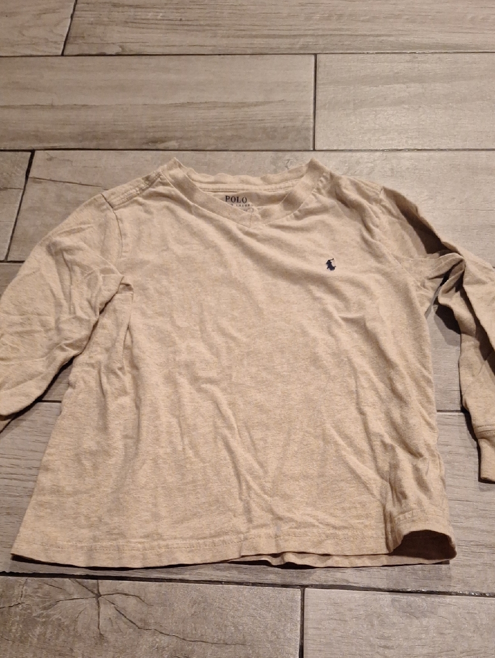 🍁Polo by Ralph Lauren Kids Long-Sleeve Tee in Light Cream with Navy Logo🍦